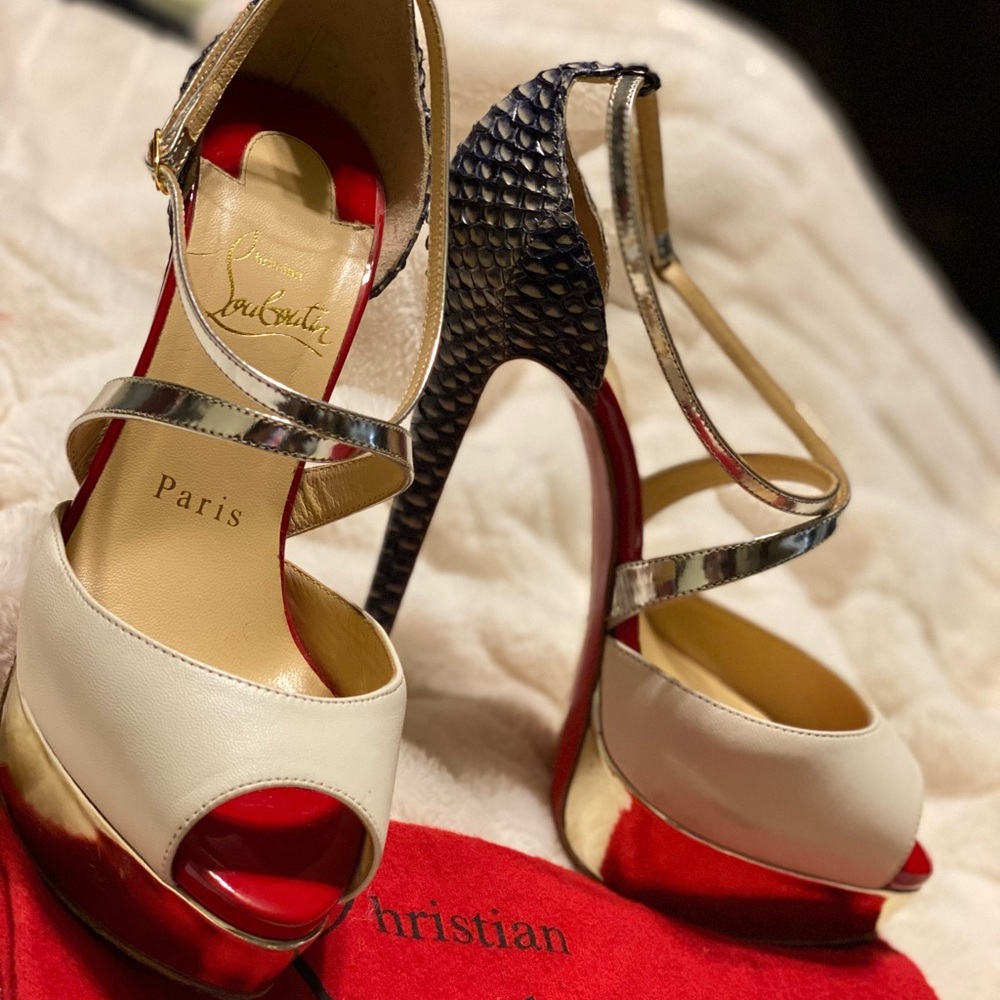 Christian Louboutin ‘Cross Me’ Snakeskin/Leather, Red Bottom High Heels